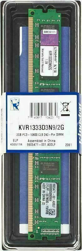 Memoria Ram KINGSTON KVR1333D3N9/2G DDR3 2GB DESKTOP PC FISSO 1333Mhz 240-pin - Immagine 1 di 1