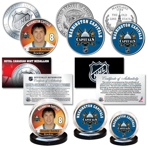 2018 WASHINGTON CAPITALS Ovechkin Rookie Stanley Cup Champions NHL 3-Coin Set Cover