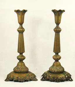 Antique Pair of Norblin Brass Shabbat Candlesticks Poland C1890 15" ( 38 cm) - Picture 1 of 9