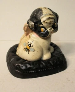 Cast Iron Puppo Puppy Dog on a Pillow Toy Coin or Penny Bank -1914 – Hubley - Picture 1 of 6