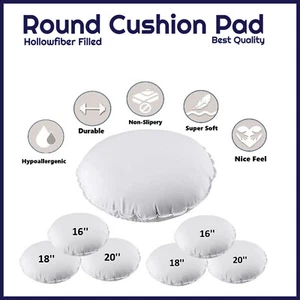 Round Cushion Pads Circle Pillows Insert Fillers Scatter Hollowfibre16''18''20'' - Picture 1 of 9