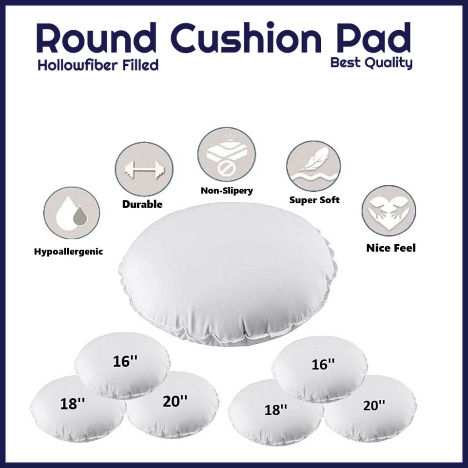Round Cushion Pads Circle Pillows Insert Fillers Scatter Hollowfibre16''18''20'' - Image 1 of 3