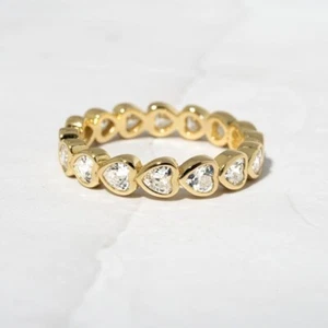 Heart Shape Eternity Engagement Wedding Band Ring Lab Diamond 925 Silver - Picture 1 of 4