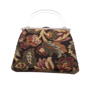 Vintage Multicolor Floral Tapestry Purse Lucite Handle Convertible Carpet Bag - Picture 1 of 16