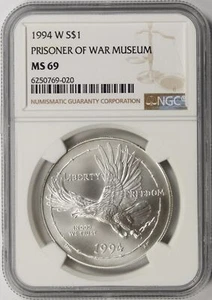 1994-W $1 Prisoner of War Museum Commemorative Silver Dollar NGC MS69 - Picture 1 of 4