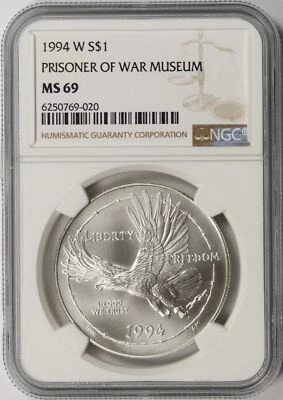 1994-W $1 Prisoner of War Museum Commemorative Silver Dollar NGC MS69 - Image 1 of 4