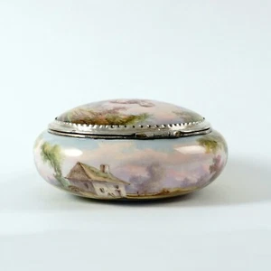 Antique French Enamel on Copper Box Silver Hinged Mounts - Picture 1 of 14