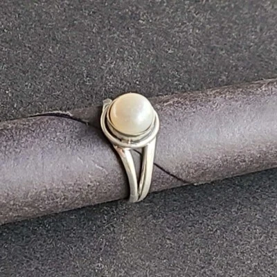 Pearl 925 Sterling Silver Handmade Beautiful Fine  Ring Size 7.75 - Image 1 of 4