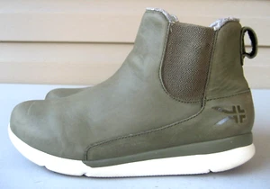KURU Luna Chelsea Boots Olive Leather Ankle Pull On Womens Size 7 Excellent - Picture 1 of 10