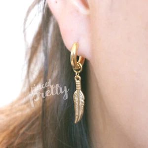 18g 316L Surgical steel feather hoops, silver, gold, hypoallergenic earrings - Picture 1 of 6