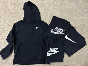 FOUR NIKE TOPS!  1 NIKE black hoodie plus 3 NIKE black shirts  Boys size L - Picture 1 of 8