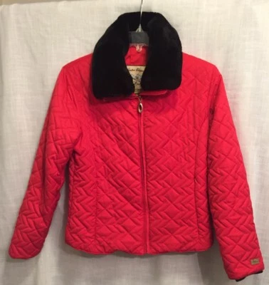 Abrigo Chaqueta Acolchada Obermeyer Invierno Elegancia Mujer Talla 8 Rojo Cuello Piel Sintética   Foto 1 de 4