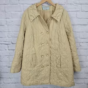 Vintage Quilted Puffer Coat Beige Size 20 Stitched Details Made in Taiwan •Flaws - Picture 1 of 16
