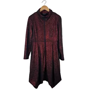 Samuel Dong Women’s Size Medium Coat Dress Red & Black Metallic Asymmetrical Hem - Picture 1 of 10