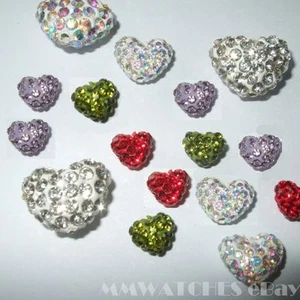 12mm 15mm HEART SHAPE SHAMBALLA CRYSTAL PAVE CLAY DISCO BALL BEADS B5 - Picture 1 of 3