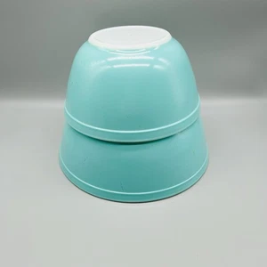 Vintage 2er Set Pyrex Rotkehlchen Ei Türkis Rührschüsseln 402, 403 - Bild 1 von 21