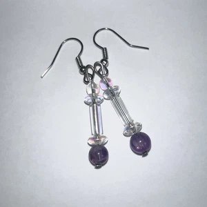 Orecchini fatti a mano viola perle vetro iridescente nuovi - Foto 1 di 2