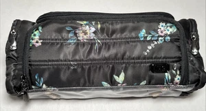 Lug Trolley Cosmetic Makeup Toiletry Bag Case - Black w/ Pink & Blue Floral EUC - Picture 1 of 19