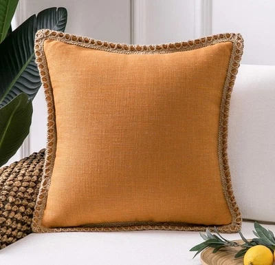 FUNDA Almohada Decorativa Naranja Phantoscope Borde de Lino Granja  Foto 1 de 4