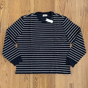 Taylor Stitch The Adams Crew in Dark Navy Stripe Reverse Terry Mens XXL 46 NWT - Picture 1 of 12