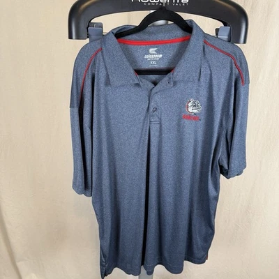 Gonzaga Bulldogs Polo XXL Heathered Blue With Red Piping. Embroidered Logo. - Image 1 of 4