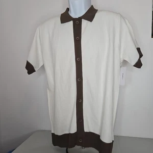 Faze 1 Short Sleeve Knit Button Down Polo Shirt Size S Brown White Lightweight  - Picture 1 of 10