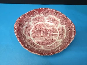 Ensaladera de 9"" vintage WH Grindley ENGLISH COUNTRY INN roja transferware - Imagen 1 de 6
