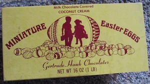 CAJA DE DULCES VINTAGE GERTRUDE HAWKS HUEVOS DE PASCUA DUNMORE PA - Imagen 1 de 4