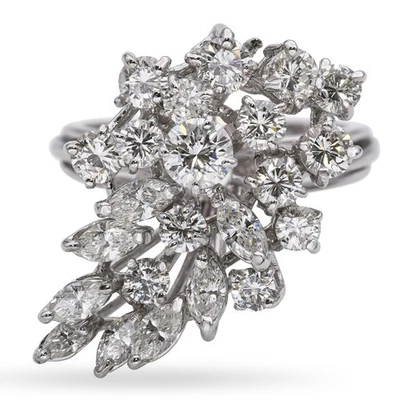 Vintage 14k White Gold 2.58tcw Diamond Cluster Ring - Image 1 of 4
