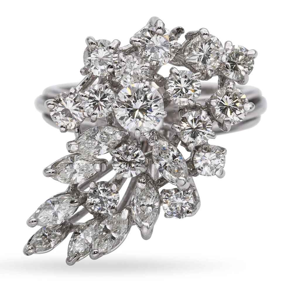Vintage 14k White Gold 2.58tcw Diamond Cluster Ring - Image 1 of 4