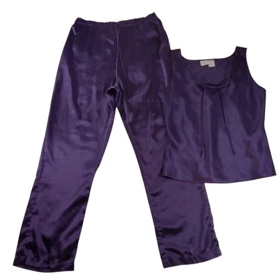 Conjunto de pijama lencería de colección Gilligan O'Malley 2 piezas top y pantalones púrpura satinado pequeño  Foto 1 de 4