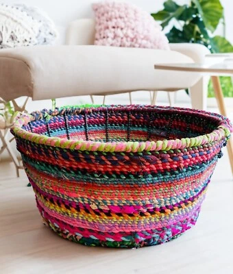 Rainbow Storage Basket Metal Frame Recycled Fabric Toy Log Nursery Baskets - Image 1 of 4