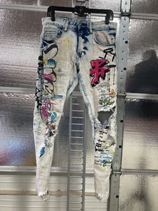 Pantalones de mezclilla Smoke Rise - para hombre 32x32 - desgastados - salpicaduras de pintura de graffiti - Imagen 1 de 14