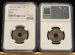 BRITISH WEST AFRICA 1/2 Penny 1936-H Heaton, NGC MS 65 Gem BU Edward VIII. A23 - Picture 1 of 1