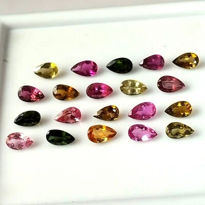 3X5 mm Pear Natural Faceted Multi Color Tourmaline Wholesale Gemstone 20 Pieces - Image 1 of 4