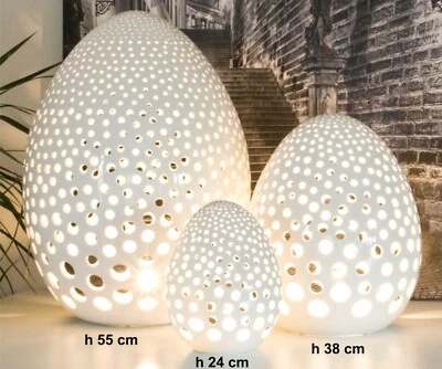 Lámpara de Mesa Cerámica Italiana Perforada Ovoide H 21 11/16 pulgadas Luz D' Rest Nueva Foto 1 de 4