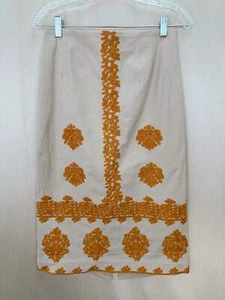 NWT - ANTHROPOLOGIE khaki orange Embroidered Midi Pencil Verona Skirt - US 4 - Picture 1 of 6