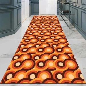 Retro Runner Rug, 70s Style Carpet, Orange Hallway Rug, Vintage Pattern Rug - Picture 1 of 12