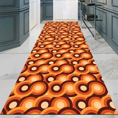 Alfombra Corredor Retro, Alfombra Estilo Años 70, Alfombra Pasillo Naranja, Alfombra Patrón Vintage Foto 1 de 4