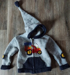 Spirit of the Andes Boys Gray Wool blend zip Cardigan Sweater Tractor size 4 - Picture 1 of 5