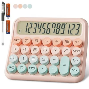 12-Digit Mechanical Calculator 5" LCD Big Buttons Battery-Powered Green/Pink - Picture 1 of 6