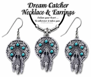 Follow Your Dreams - Türkis Traumfänger Schmuckset Halskette Ohrringe Neu' - Bild 1 von 15