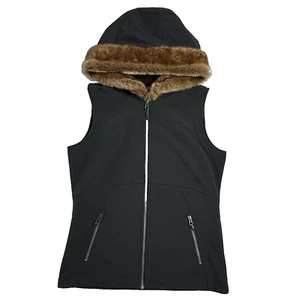 Marmot Vest Women’s Medium Black Faux Fur Hood Full Zip Gilet Gorpcore Outdoor - Picture 1 of 9