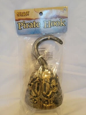 Esqueleto Plástico Pirata Gancho de Mano Calavera Puño Dorado Plata Utilería Disfraz Accesorio Foto 1 de 2