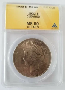 1922 P Peace Silver Dollar, Philadelphia Mint, ANACS MS60 - Picture 1 of 4