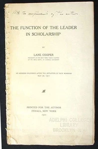 The Function of the Leader in Scholarship Lane Cooper 1911 Inscribed by Cooper - Bild 1 von 1