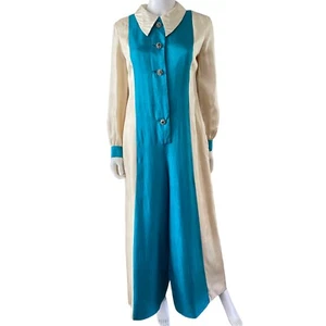 Rare 60s Vintage Malcolm Starr Silk Jumpsuit Palazzo Romper, Wide Leg Pants Sz M - Picture 1 of 12
