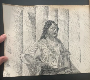 Vintage NATIVE AMERICAN INDIAN Indigenous Woman Art Print Etching 8" x 11" - Picture 1 of 13