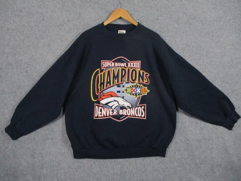 VTG Denver Broncos Sweater Mens 2XL XXL Blue Pullover Crewneck Sweatshirt 90s Cover