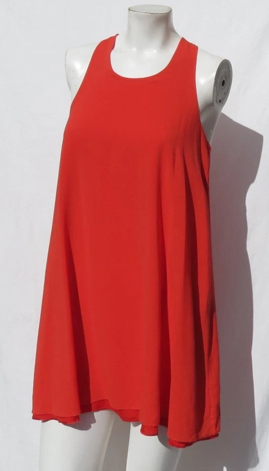 ALICE + OLIVIA USA sz M 8 Red Stretch Silk Racer Back Tunic Top (or Mini Dress) - Image 1 of 4
